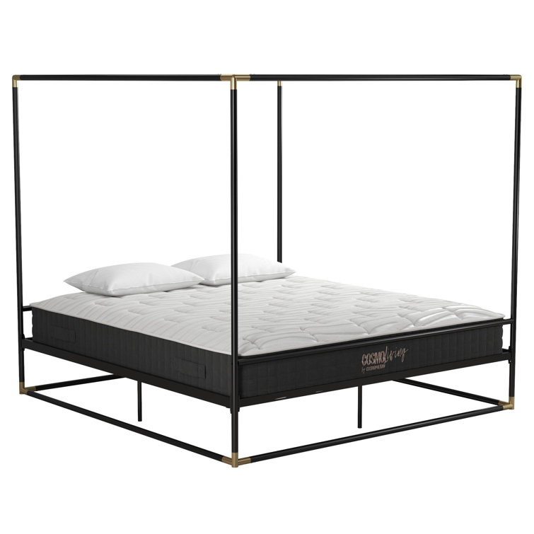 Celeste Black Metal Upholstered King Platform Bed Frame with Slats