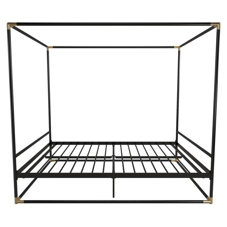 Celeste Black Metal Upholstered King Platform Bed Frame with Slats
