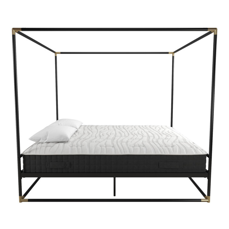 Celeste Black Metal Upholstered King Platform Bed Frame with Slats