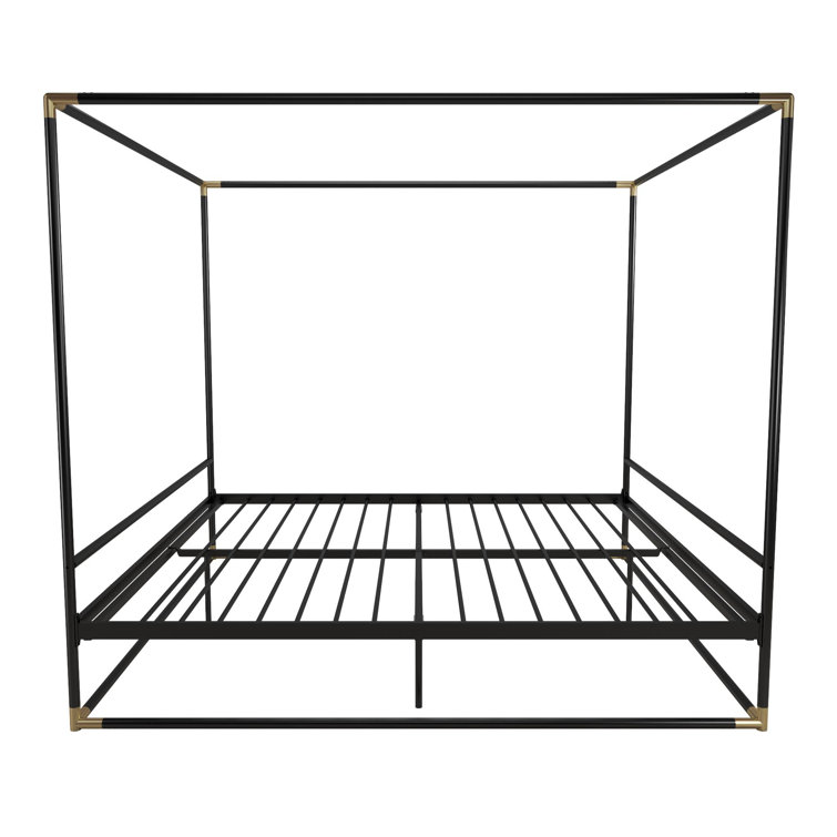 Black Metal Queen Canopy Bed with Gold Accents