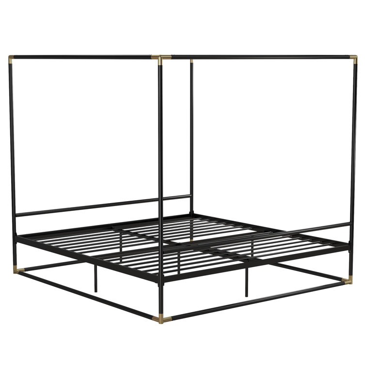 Black Metal Queen Canopy Bed with Gold Accents