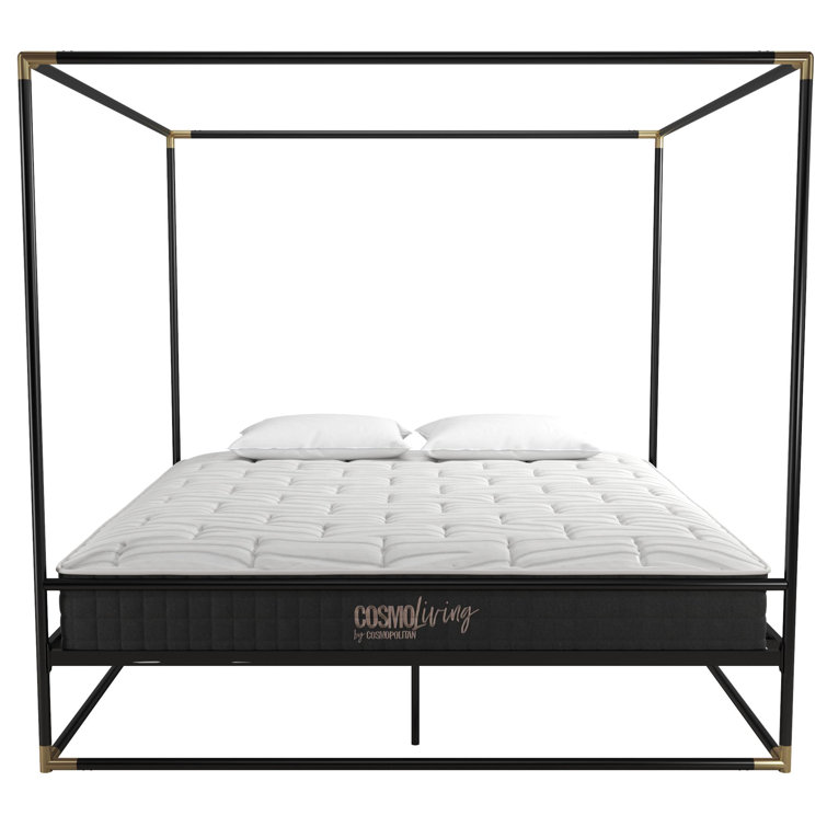 Black Metal Queen Canopy Bed with Gold Accents