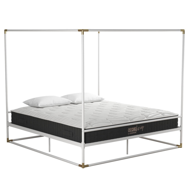 Celeste Black Metal Upholstered King Platform Bed Frame with Slats