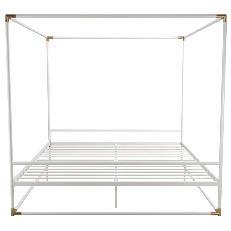 Celeste Black Metal Upholstered King Platform Bed Frame with Slats