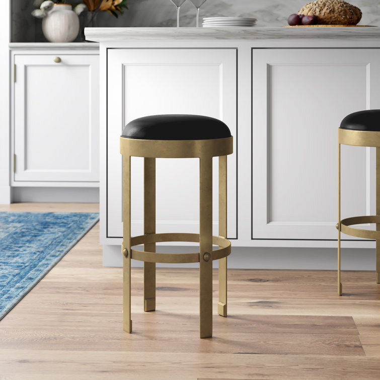Noir Prince 31'' Black Leather & Gold Metal Bar Stool