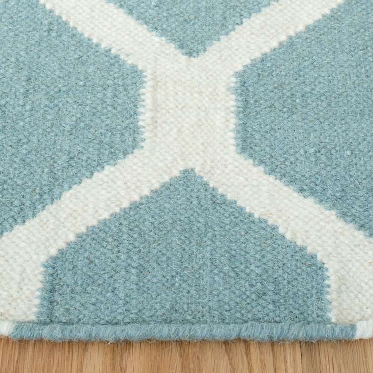 Handmade Light Blue and Ivory Wool Geometric Area Rug, 4' x 6'