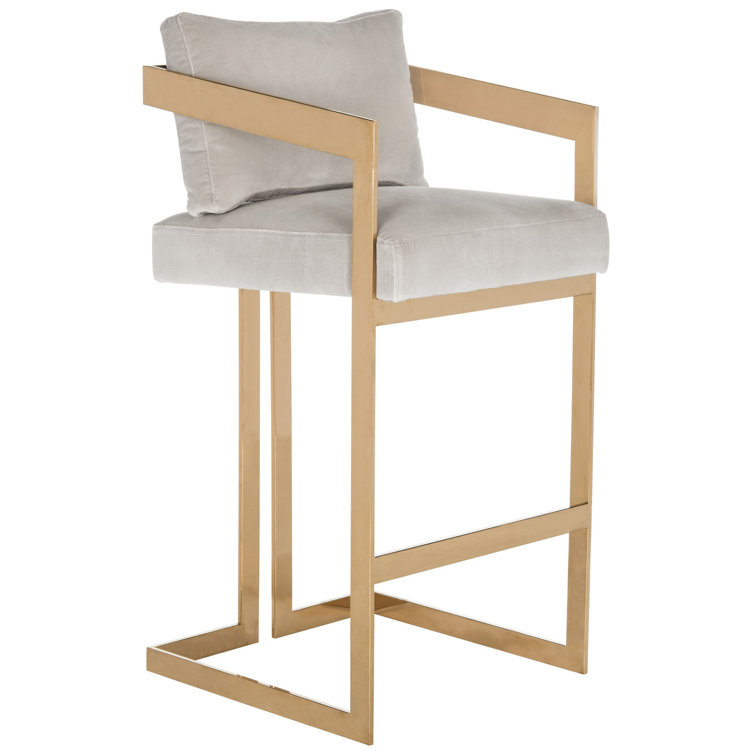 Taraji Almond Velvet and Gold Metal Bar Stool