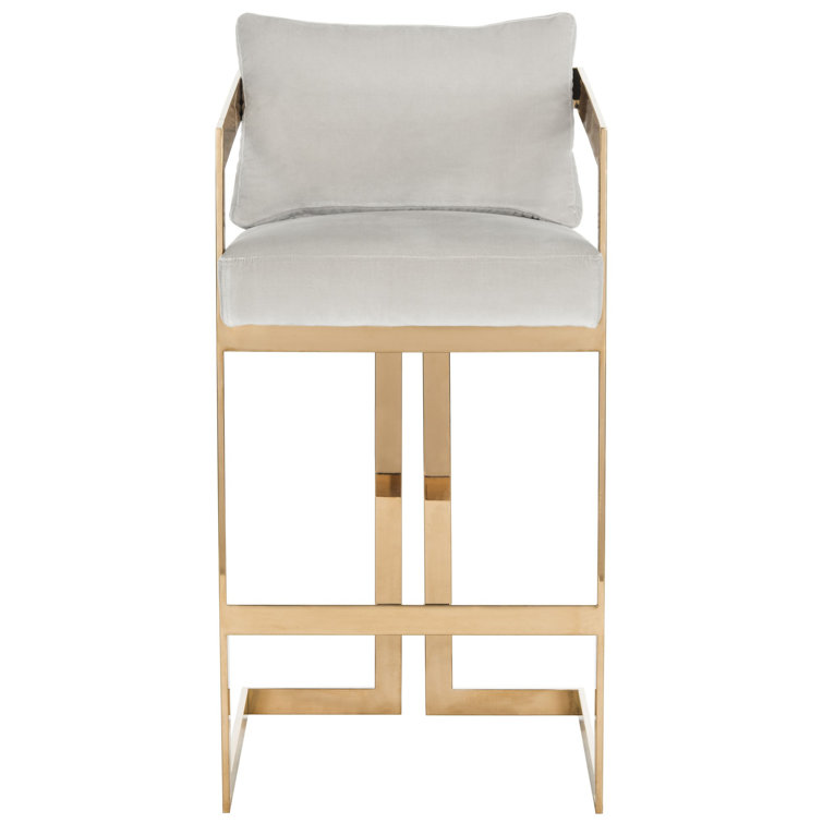 Taraji Almond Velvet and Gold Metal Bar Stool