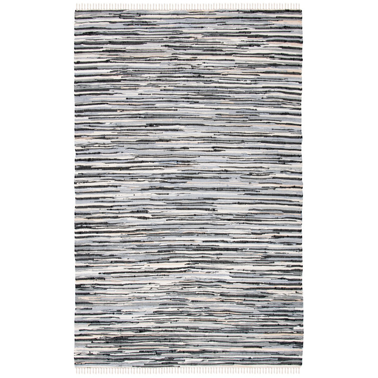 Handmade Black and White Striped Wool Cotton Rug
