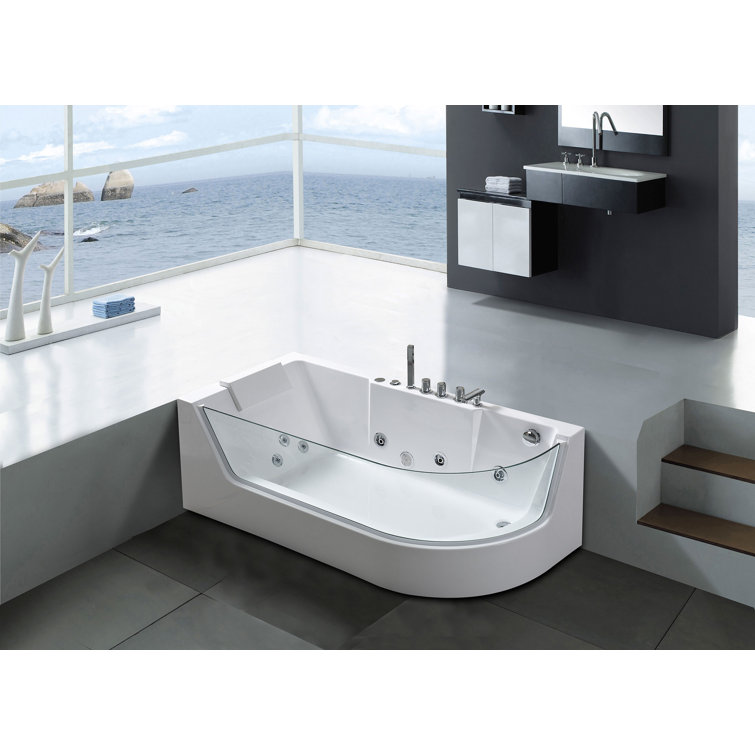 67'' White Acrylic Whirlpool Bathtub with Jets and Panoramic Glass