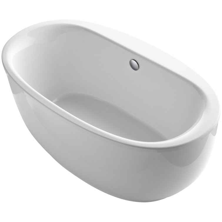 White Acrylic 66" Freestanding Oval Soaking Bathtub