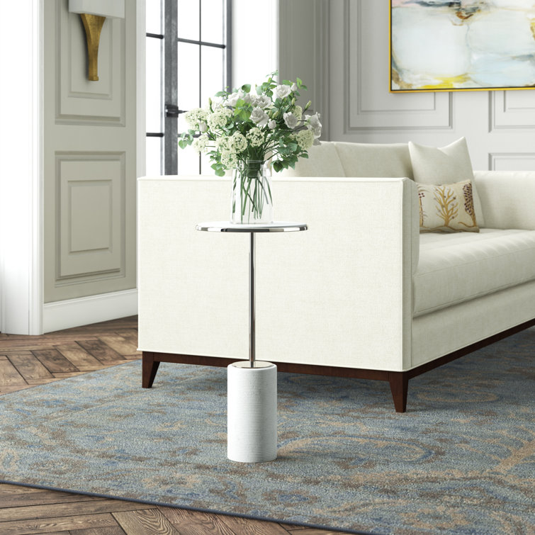 Elegant Round Stone Table with Nickel Finish