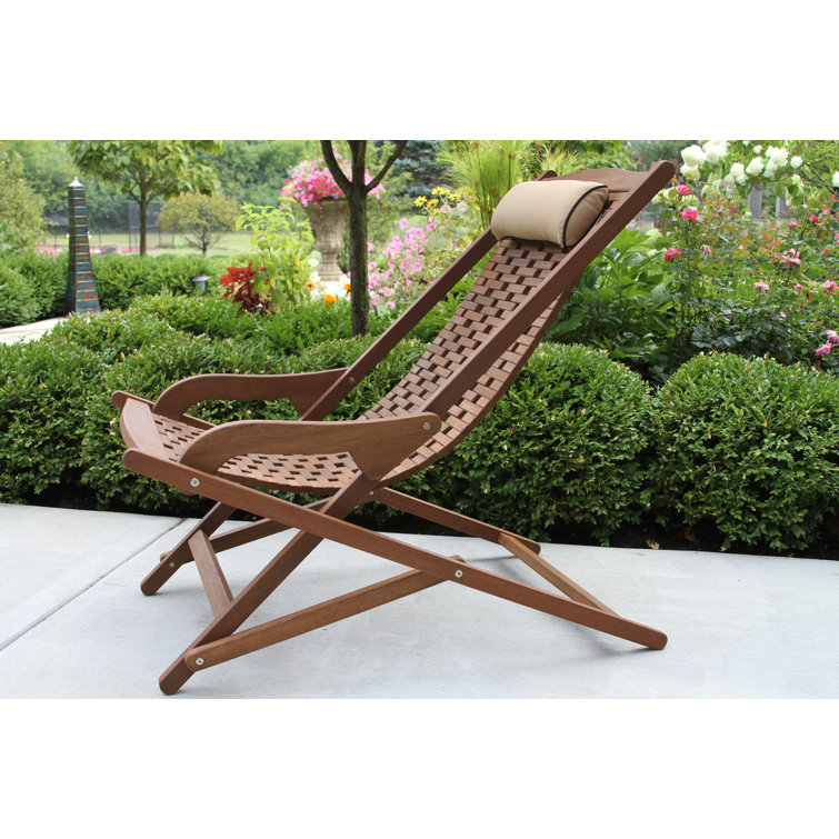Classic Eucalyptus Wood Brown Outdoor Swing Lounger with Pillow