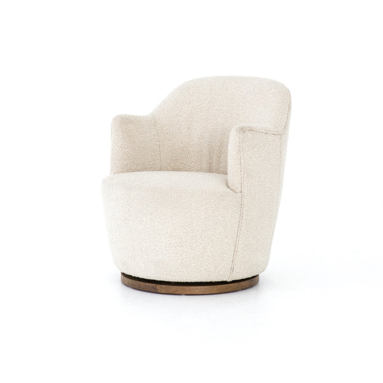 Knoll Natural Barrel Leather Swivel Chair with Wooden Base
