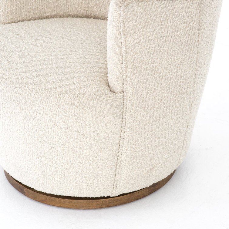 Knoll Natural Barrel Leather Swivel Chair with Wooden Base