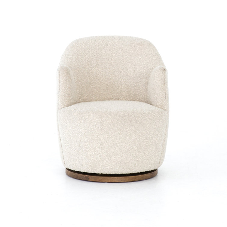 Knoll Natural Barrel Leather Swivel Chair with Wooden Base
