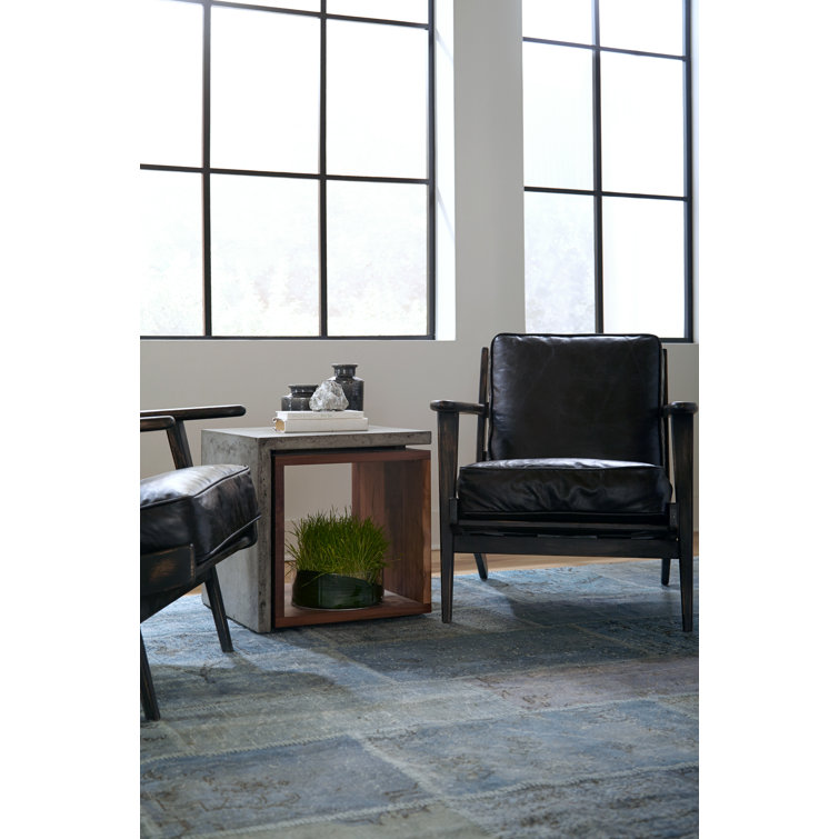 Landon Ebony Leather Lounge Chair with Distressed Oak Frame