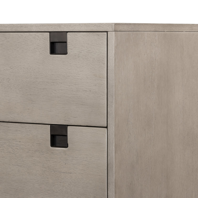 Modern Gray Acacia Veneer 5-Drawer Dresser with Iron Legs