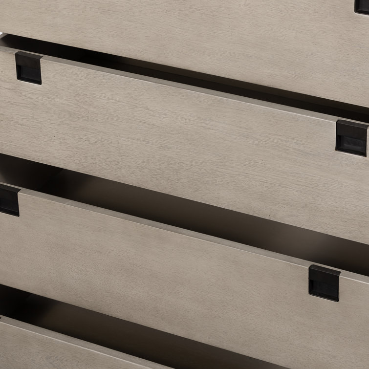 Modern Gray Acacia Veneer 5-Drawer Dresser with Iron Legs
