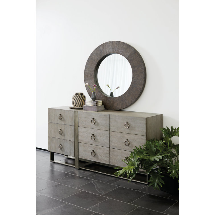 Gray Oak Transitional 9-Drawer Dresser with Aluminum Base