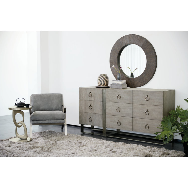 Gray Oak Transitional 9-Drawer Dresser with Aluminum Base