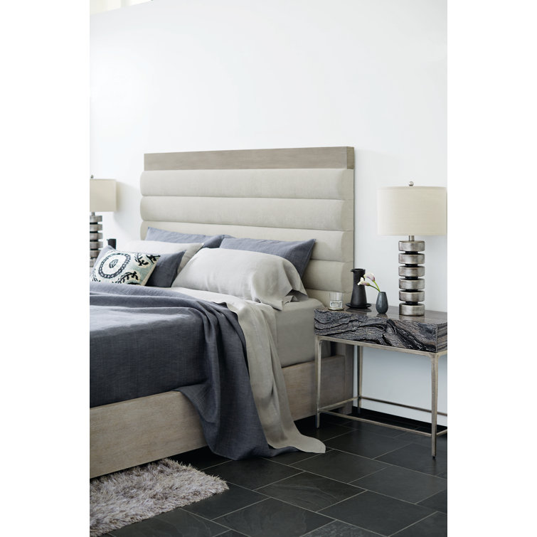 Transitional Beige King Upholstered Bed with Tufted Headboard