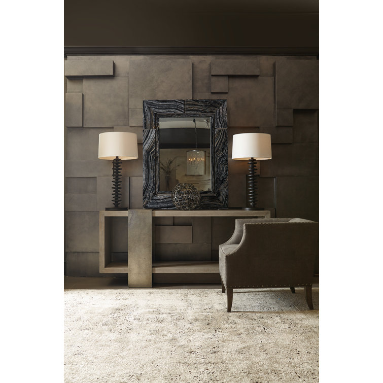 Beige Oak and Aluminum Rectangular Console Table with Storage