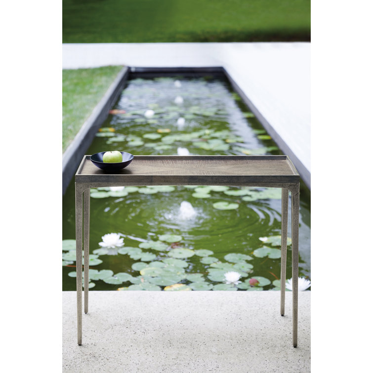 Transitional Cast Aluminum and Wire Brushed Oak Console Table with Storage