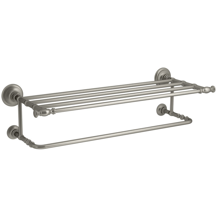 Vibrant Brushed Nickel Wall Mounted Metal Shelf with Towel Bar