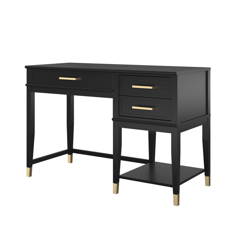 Westerleigh Black Wood Lift-Top Desk with Gold Accents