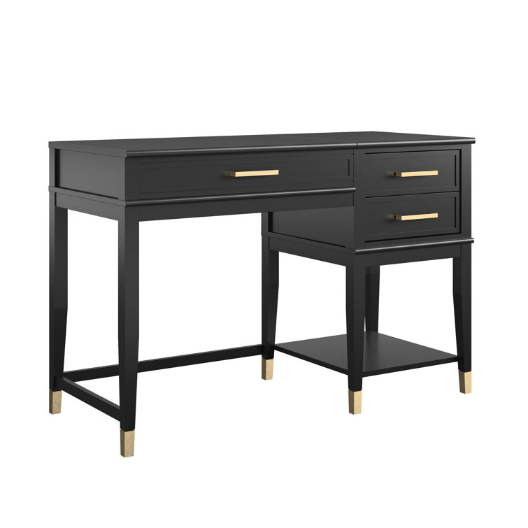 Westerleigh Black Wood Lift-Top Desk with Gold Accents