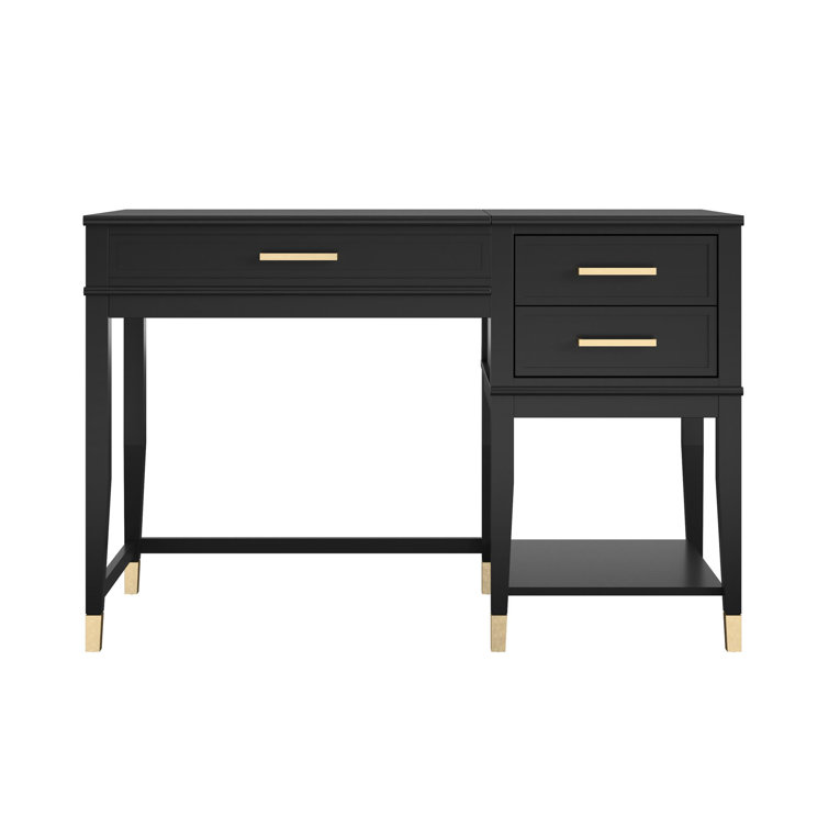 Westerleigh Black Wood Lift-Top Desk with Gold Accents