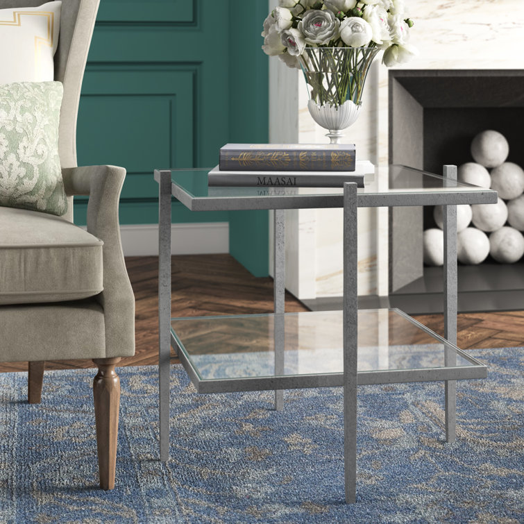 Antique Gold and Glass Rectangular End Table