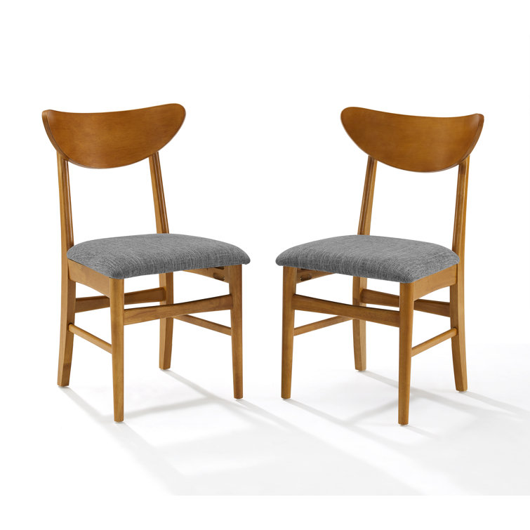 Set of 2 Acorn Wood Dining Chairs with Gray Upholstered Seat