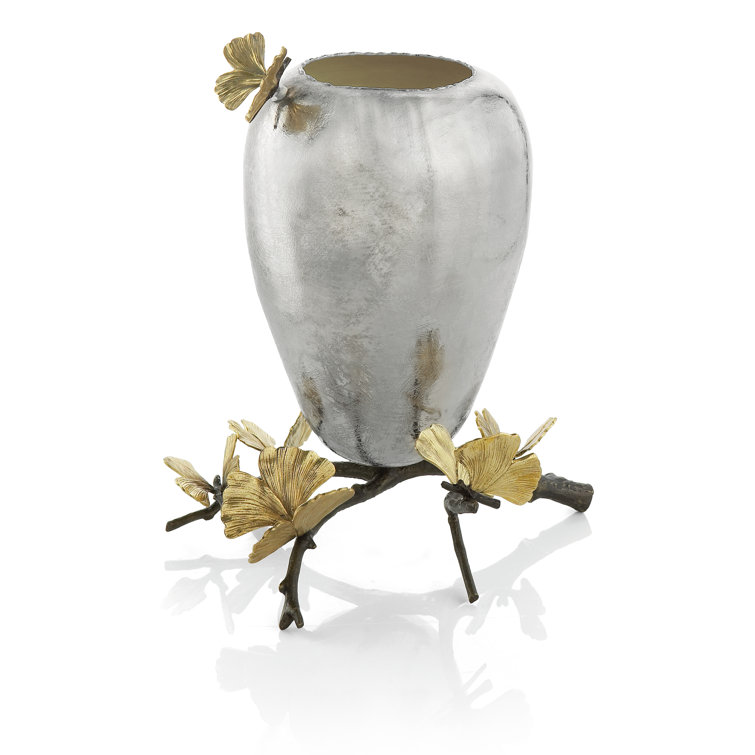 Silver and Gold Butterfly Ginkgo Metal Table Vase