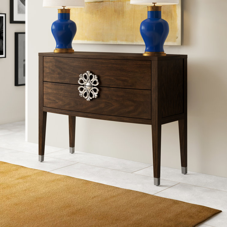 Transitional Medallion 44'' Brown Wood & Metal Console Table with Storage