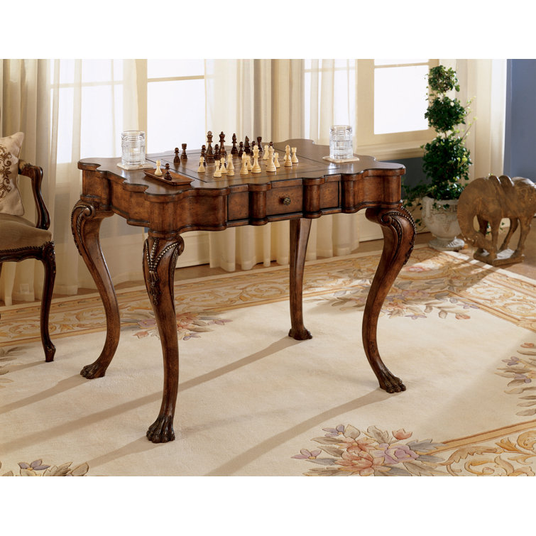 Medium Brown Hand-Carved Traditional Game Table with Reversible Board