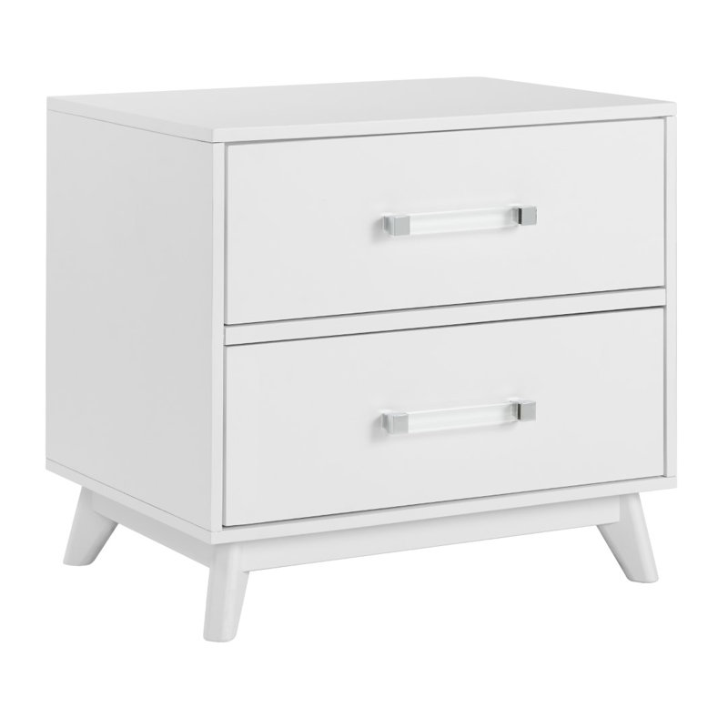 Poplar Wood 2-Drawer Nightstand with White Acrylic Handles
