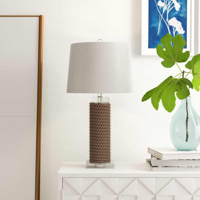 Boyd 26.5-Inch Brown Rope Table Lamp Set with White Shades