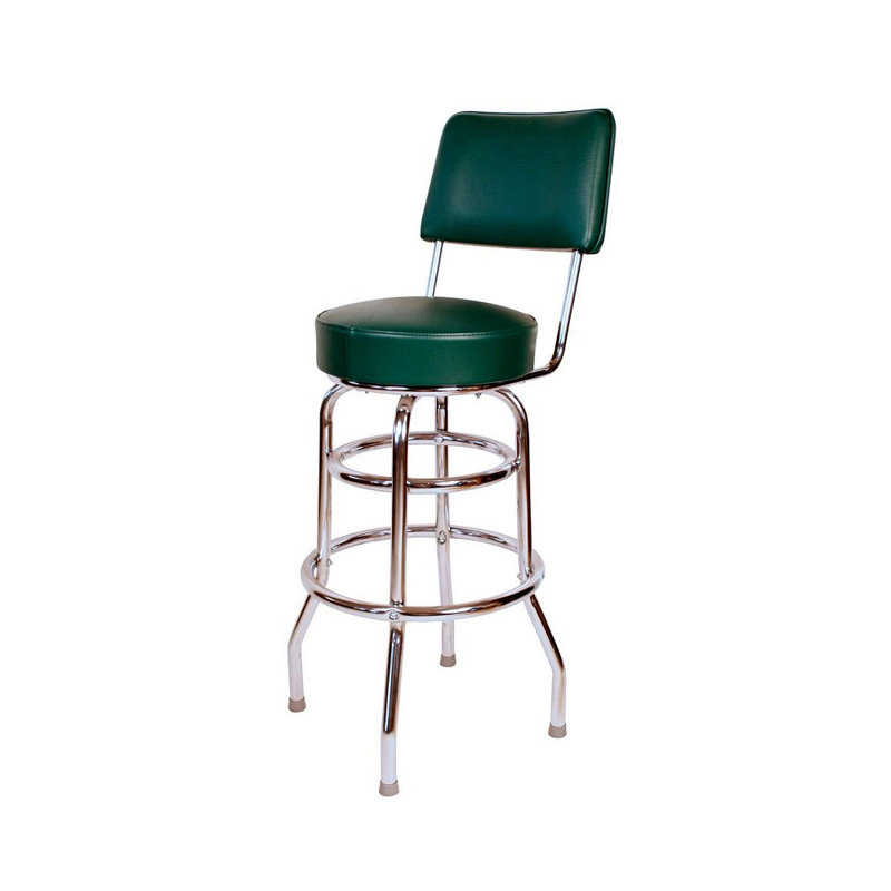 Green Leather 30'' Swivel Bar Stool with Metal Frame