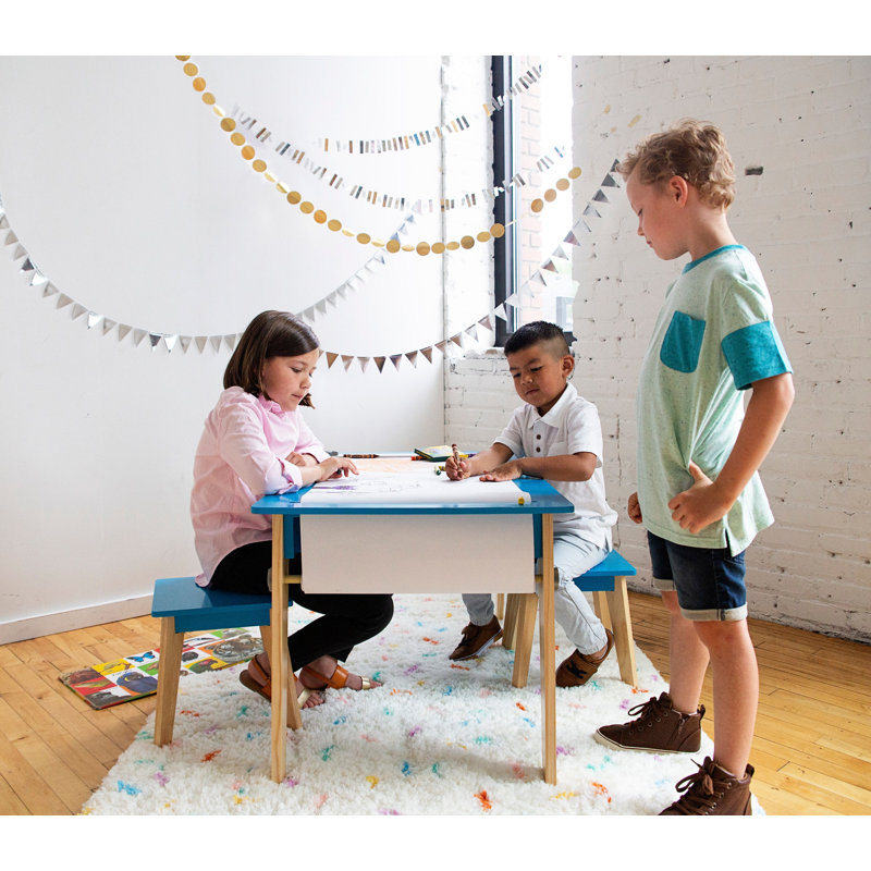 Espresso Mid-Century Modern Kids Arts and Crafts Table Set with Stools