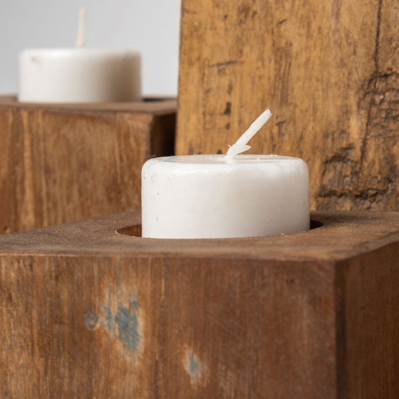 Rustic Honey Brown Wood Block Candelabra