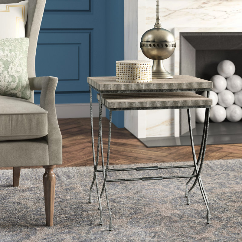 Wyman Brown Snakeskin and Iron Nesting End Table