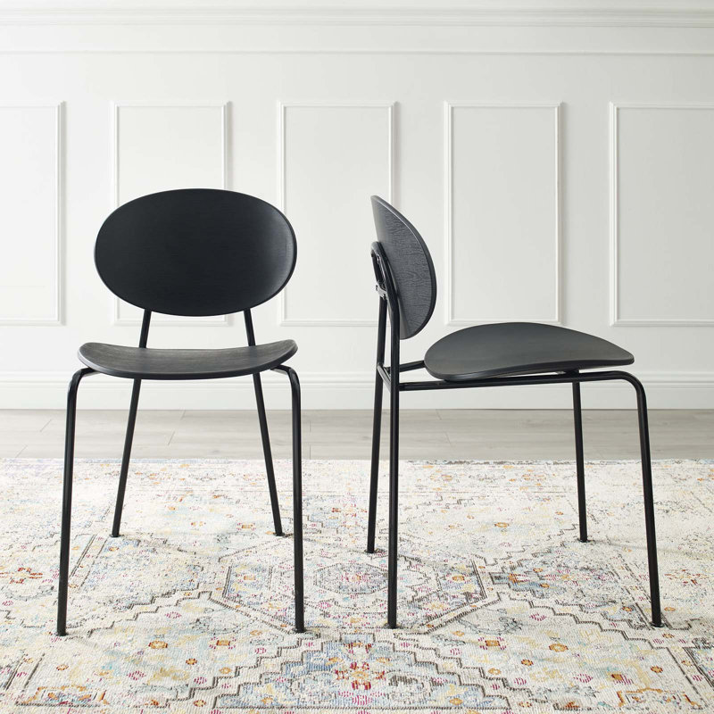 Black Metal Mid-Century Modern Stackable Side Chair Set