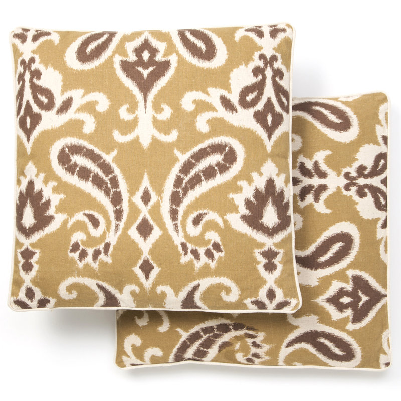 Porch Blue Paisley Cotton Linen 22" Square Throw Pillow Set