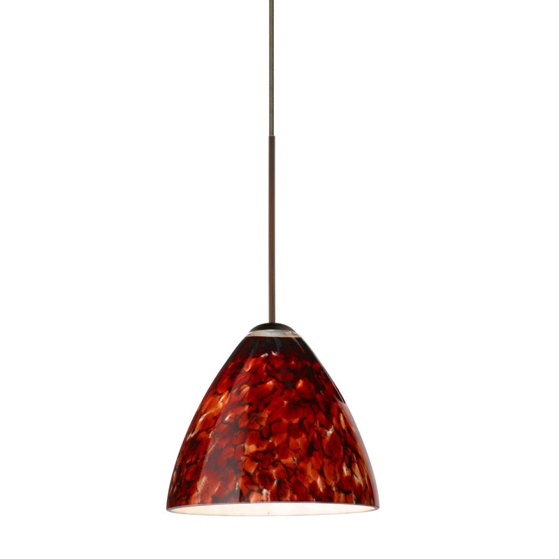 Bronze Bell-Shaped LED Pendant with Blue Cloud Glass Shade