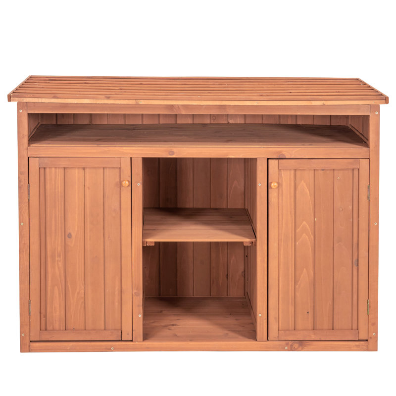 Medium Brown Solid Wood Display and Hideaway Storage Cabinet