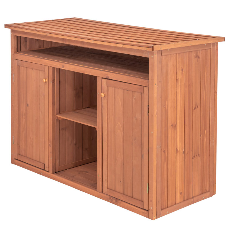 Medium Brown Solid Wood Display and Hideaway Storage Cabinet