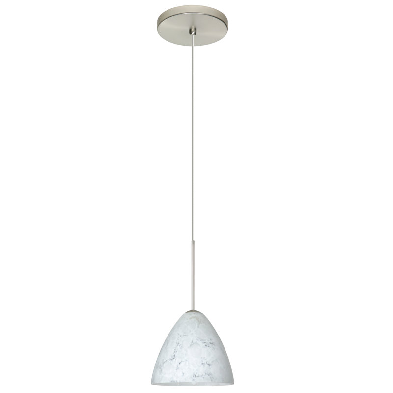 Mia Satin Nickel Bell-Shaped LED Pendant with Carrera Glass