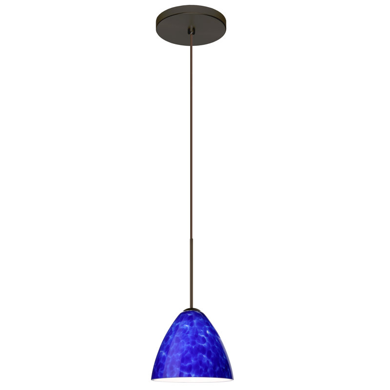 Bronze Bell-Shaped LED Pendant with Blue Cloud Glass Shade